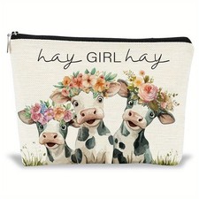 1pc Double Sided Printed Polyester Makeup Zipper Bags Clutch Bags Rectangle Cow