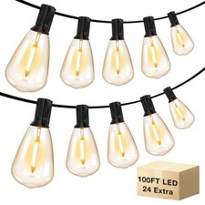 100ft Outdoor String Lights ST38 LED Patio Lights 24 Edison Bulbs Yard