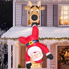 6FT Christmas Inflatable Falling Santa & Reindeer w/ LED – Funny Blow-Up Decor  