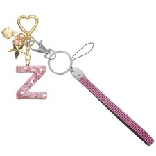 Initial Letter Keychain Letter-Z Keychains Women Bling Love Star Key Chain Pink