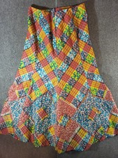 Vintage 1970s Handmade Orange Midi Skirt Retro Groovy Small
