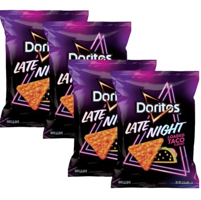 Doritos Tortilla Chips LATE NIGHT LOADED TACO 9 Oz 4 Bags LIMITED Edition