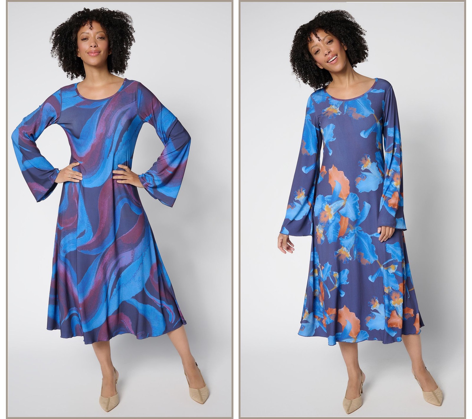 Women Control Women's Dress Sz S Renee's Reversibles Printed Midi Blue A700300