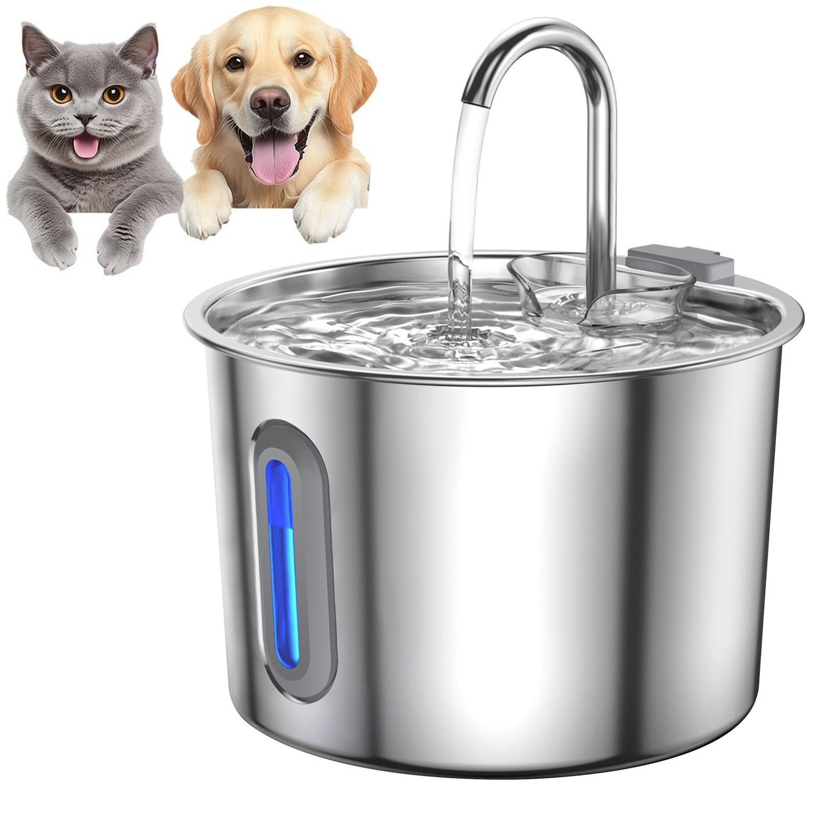 Cat Water Fountain for Drinking, 2.2L Stainless Steel Cat Fountain Faucet