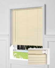 No Tools No Drill Cordless Mini Blinds, 100% Privacy L-Shaped Blades 1" Vinyl...