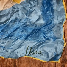Vintage Vera Blue Yellow Geometric Striped 100 Silk Square Scarf 28"