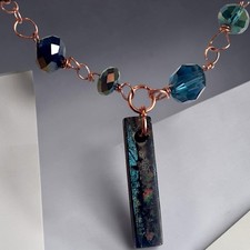 LUX N LEAF Copper Cable Chain Bar Pendant Necklace with pearl and opal inlay