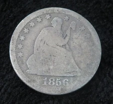 1856 Seated LIberty Quarter * Very Circulated * 90% Silver * 5058