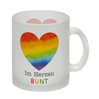 Regenbogenherz Glas Tasse Mit Spruch Im Herzen Bunt