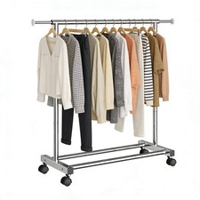 Heavy Duty Stainless Steel Clothes Rail Hanging Rack Garment Display Stand Wheel