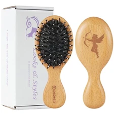 Hair Brush, Pocket Mini Travel Boar Bristle Hairbrush for Thick Thin Curly St...