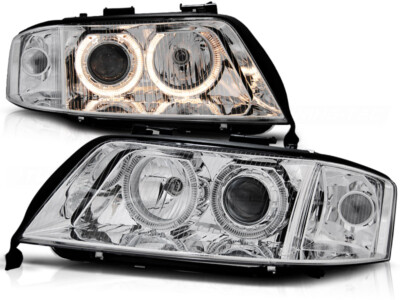 Angel Eyes Xenon Scheinwerfer Set für Audi A6 C5FL BJ 06/01-05/04 Klar/Chrom