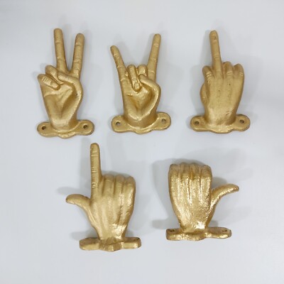 Set of Hand Gesture Decorative Wall Hooks-Peace Sign, Rock On