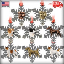Pewter Dog Jack Russel Snowflake Christmas Tree Ornaments, Made in the USA