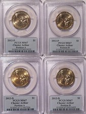 2012 P & D Chester Arthur Presidential Dollar 4 Coin Set PCGS MS67 Position A&B