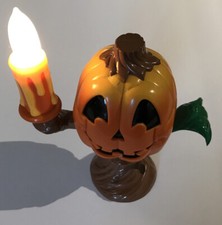 Halloween Jack O Lantern Pumpkin Hard Plastic Flame Lights Up Vintage 8"