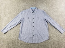 Tasso Elba Mens Dress Shirt XL 17-17.5 Blue Plaid Cotton