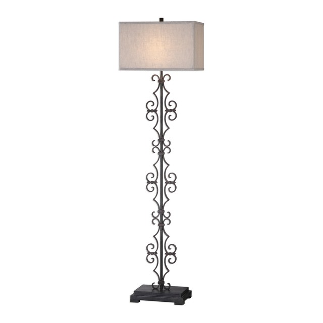 Iron Scroll Column Fretwork Floor Lamp Rustic Bronze Antique