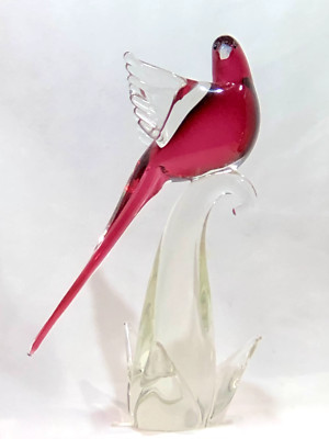 Murano Cristalleria Stile d' Arte Red Bird Art Glass Figurine Italy