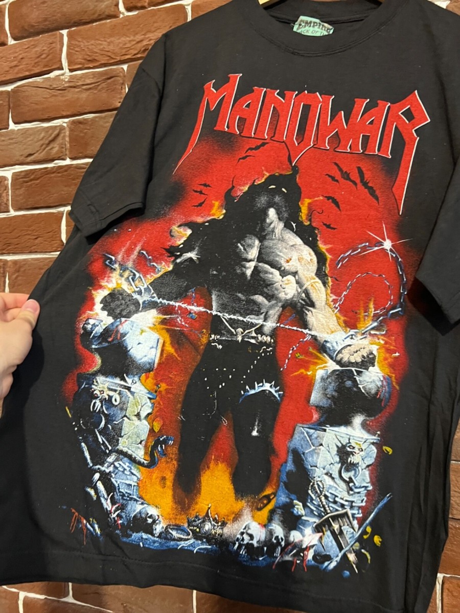 Rare Manowar 90s Vintage Tshirt Heavy Metal Band Tee L blacka | eBay
