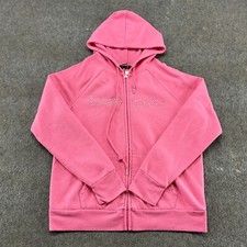 Bebe Sport Hoodie Womens L Pink Full Zip Sweatshirt Fleece Spellout Logo Bling