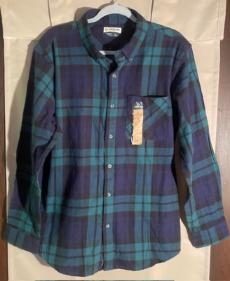 Magellan Flannel Shirt Large Classic Fit Green Blue  Button Down Collar