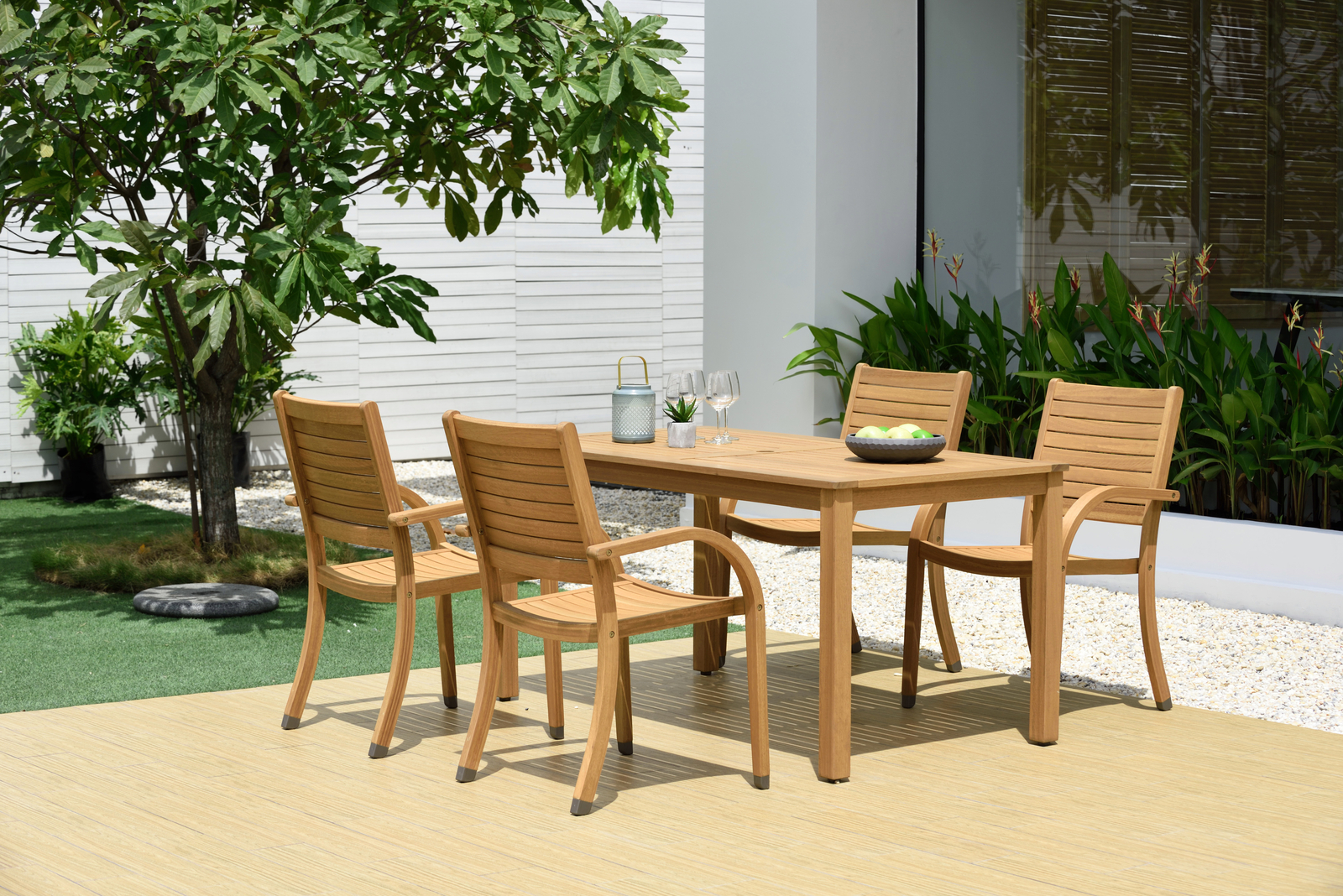 Amazonia Lancy 5-Piece Outdoor Dining Set | Teak Finish | Ideal for Patios