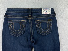 True Religion Pants Women 27 Blue Denim Jeans Straight Dark Wash Raw Hem Cotton