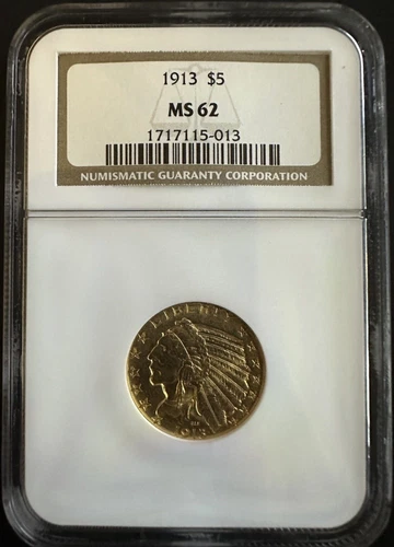1913 $5 Indian Head Gold Half Eagle NGC MS62