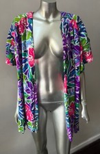 Oscar de la Renta Vintage 80s Floral Swim Cover Up Top Short Duster M