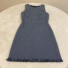 Loft Womens Blue Houndstooth Round Neck Sleeveless Overlay Sheath Dress Size 0