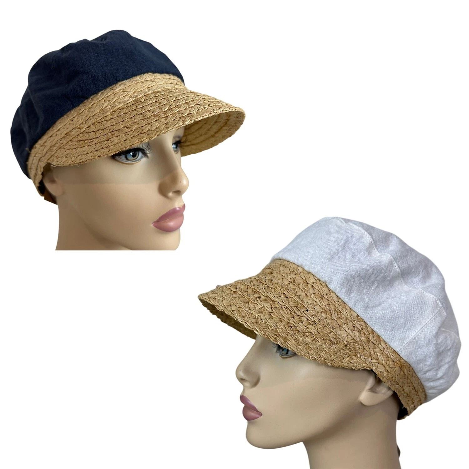 Tokyo Women's Beach Sun Hat Cap - Mynah Designed Linen & Raffia Straw, One Size