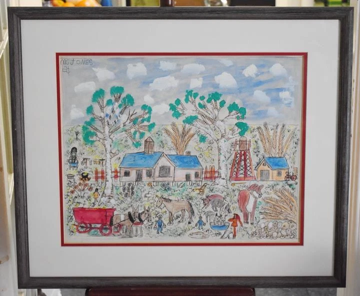 OUTSIDER ART MC 5 CENTAVOS JONES FIRMADO PINTURA ORIGINAL DE GRANJA CON TEMA ANIMALES Foto 2 de 4