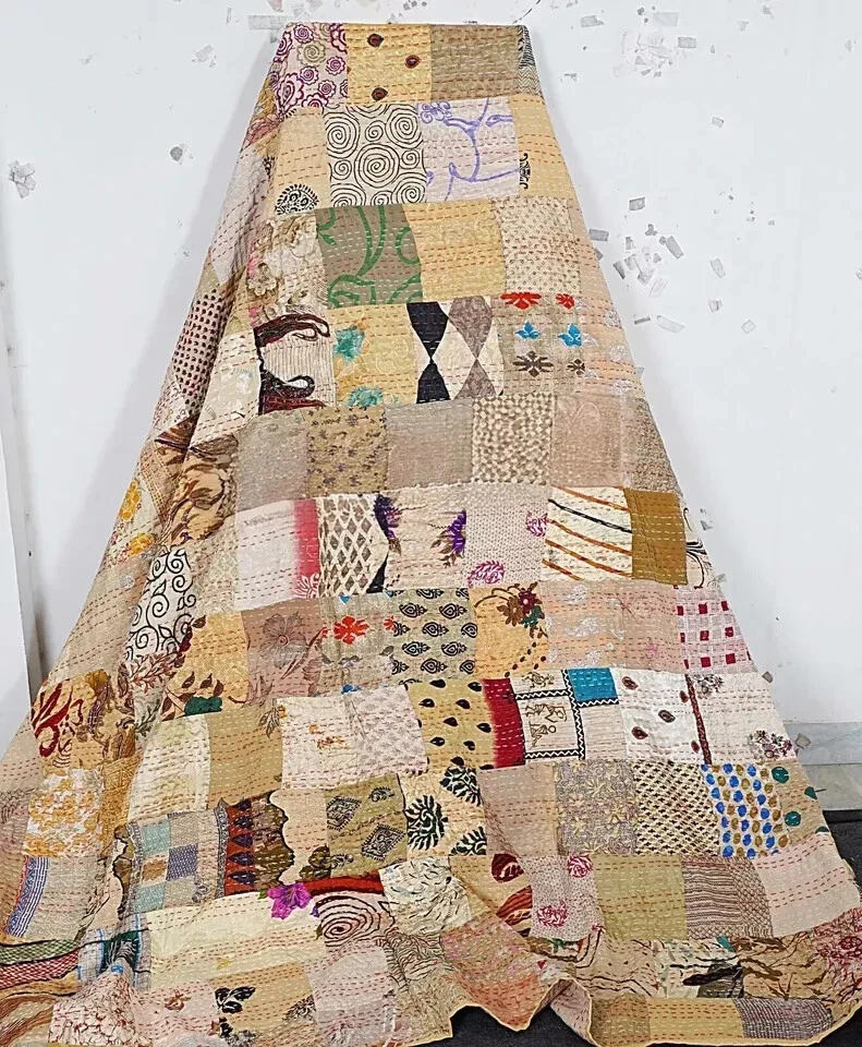 Vintage Handmade Kantha Quilt Patchwork Throw Blanket Hand Stitched Quilt Kantha - Image 2 of 4