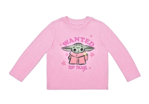 T-shirt graphique à manches longues OKIE DOKIE filles 6M Star Wars bébé Yoda rose neuf avec étiquettes - Photo 1 sur 2