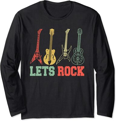 Lets Rock Rock N Roll Guitar Retro Music Gift Long Sleeve T-Shirt