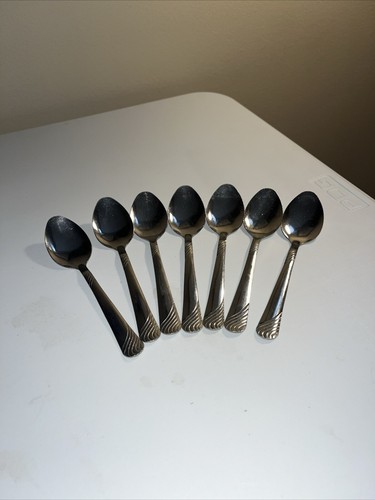 Rogers Steam Pattern Stainless Flatware Oval Place Soup Spoon Lot of 7, MCM