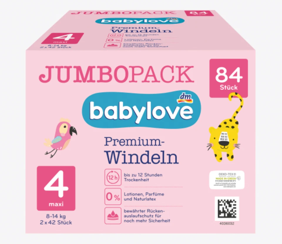 ✅Babylove Windeln Premium Gr. 4, Maxi, 8-14 kg Jumbo Pack, 84 Stk Windeln Pants✅