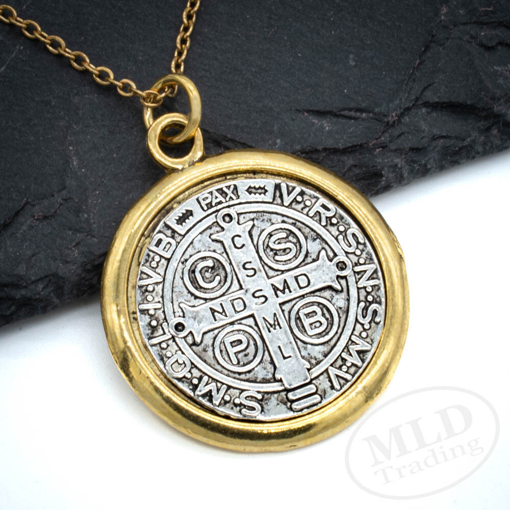 CRAFTD London ネックレス SAINT BENEDICT SILVER GOLD Saint St Benedict Medal Pendant Necklace: Silver w/ Gold