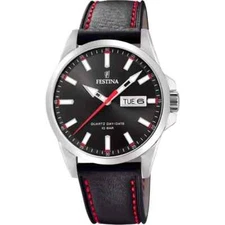 Festina Classics F203584 Mens Black Leather Straps Analogical Dial Wristwatch