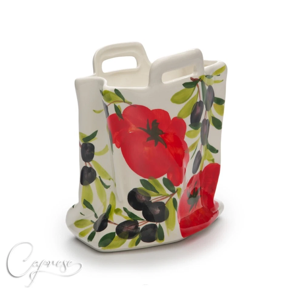 BASSANO KERAMIK VASE TISCHVASE TOMATEN MIT OLIVE MOTIV 20 CM HOCH NEU - Bild 1 von 1