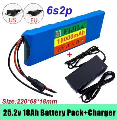 24V 18000Mah 6S2P Li-Lon Battery 25.2V with Bms Electric Bike+2A Battery Charger