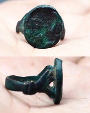 ADORABLE RARE ANCIENT ROMAN SIGNATURE BRONZE UNIQUE RING #A341