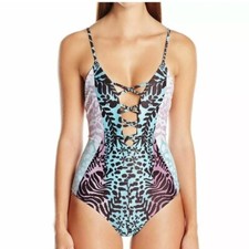 Mara Hoffman One Piece Swimsuit Lavender White S