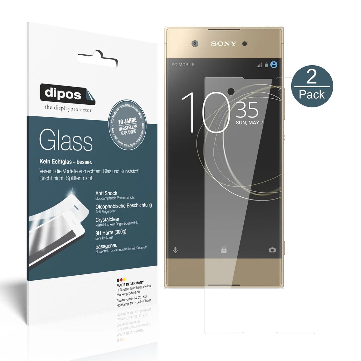 REY Pellicola In Vetro Temperato Per Sony Xperia XA1 Ultra - Protezione Schermo Premium, Durezza 9H E Rivestimento Oleofobico