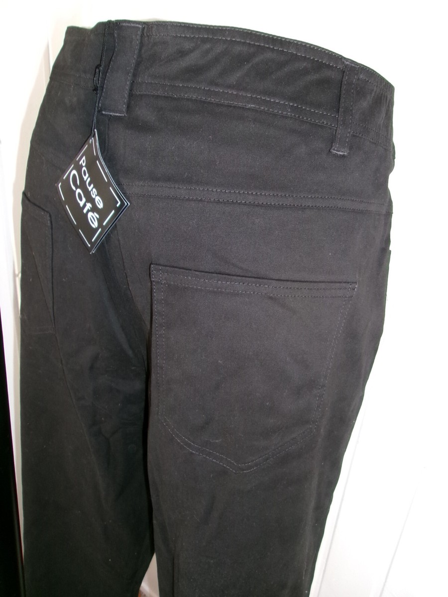 Pantalon Slim Noir Stretch Pause Café - Taille 40 - Coton Mélangé, Surpiqué - Occasion Très Bon État