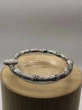 Vintage Personal Ashtray Silver Tone Metal Glass Vanity Bamboo 2” Round Table