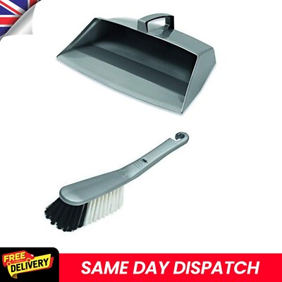 Addis geschlossene Staubpfanne mit Griff Metallic & weiche Handbürste Metallic Silber, UK