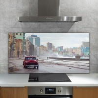 Glass Heat Resistant Kitchen Splashback Classic Old Car on Havana Streets 140x70