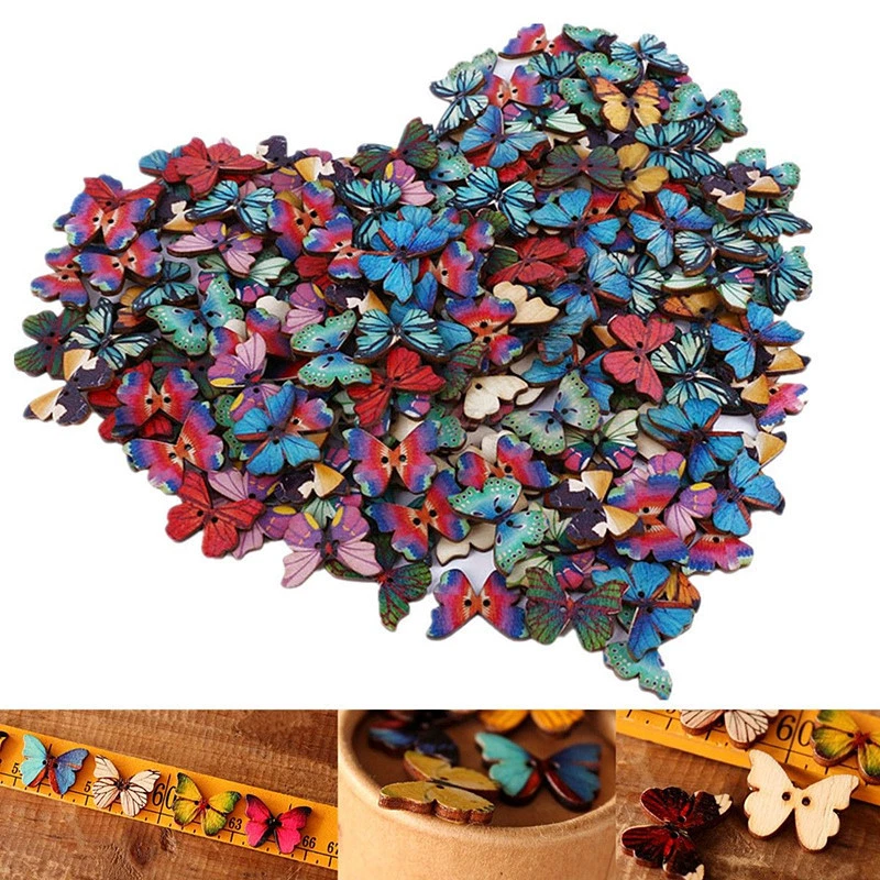 50Pcs Mixed Bulk 2 Holes Butterfly Phantom Wooden Sewing Buttons Scrapbooking - Image 2 of 4